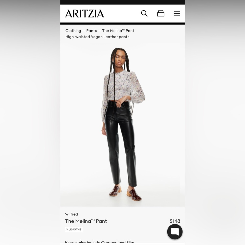 Aritzia, Wilfred The Melina Pant - Black Leather, High Waisted NWOT